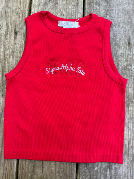 Music, MGC service and more - Sorority High Neck Embroidered Crop Tank