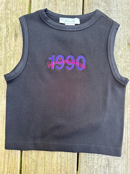 Music, MGC service and more - Sorority High Neck Embroidered Crop Tank