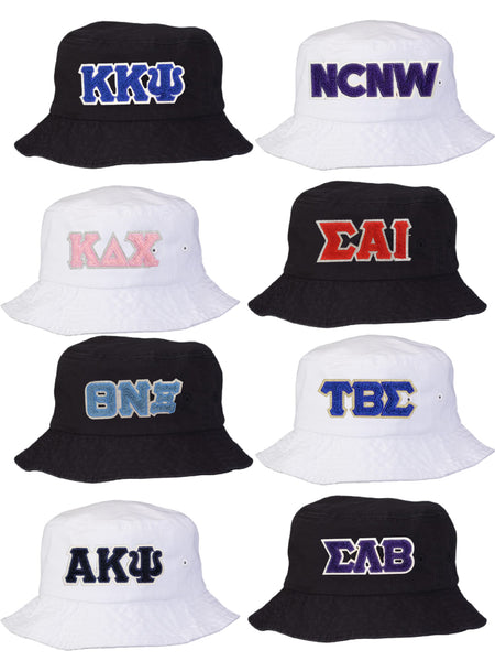 Chenille Lettered Bucket Hats Greek Organization and more (2 Colors)