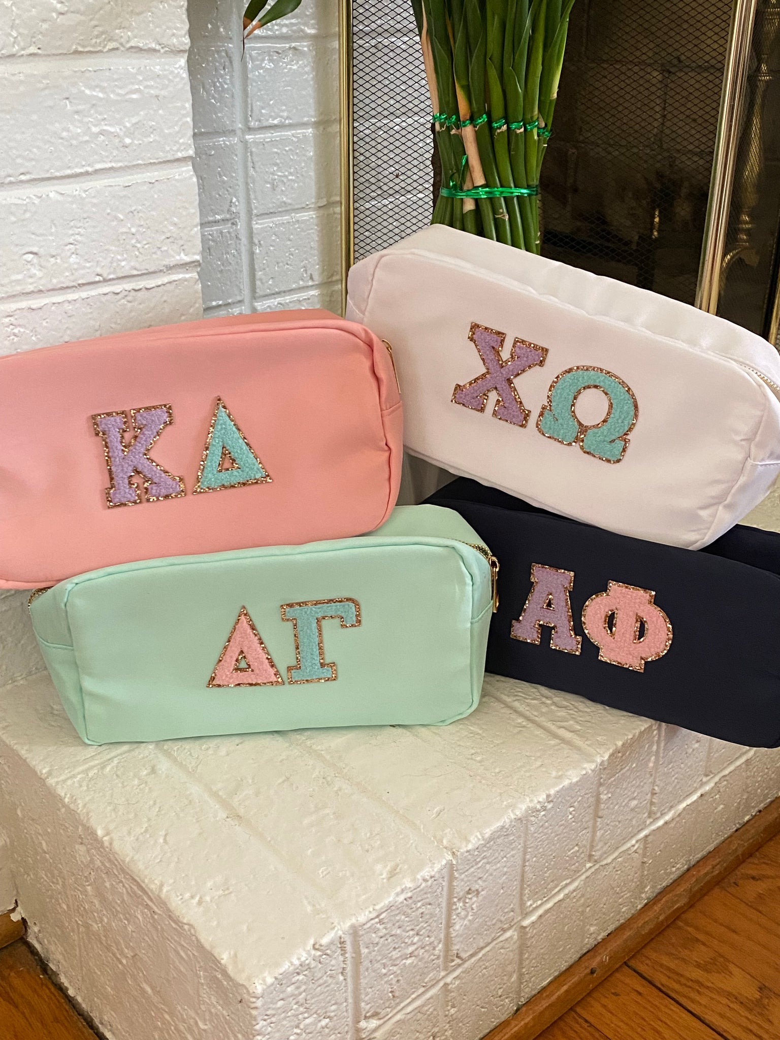 Sorority Chenille Lettered Cosmetic Bags